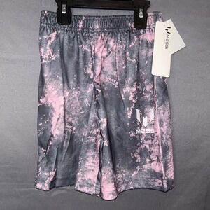 Messi Kids XS 4/5 Soccer Athletic Shorts Pink Charcoal Grey Acid Wash